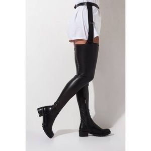 AZALEA WANG DETACHABLE BELT THIGH HIGH FLAT BOOT